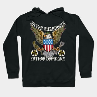 Silver Shamrock Tattoo Company Patriotic Eagle Shop Logo Hoodie